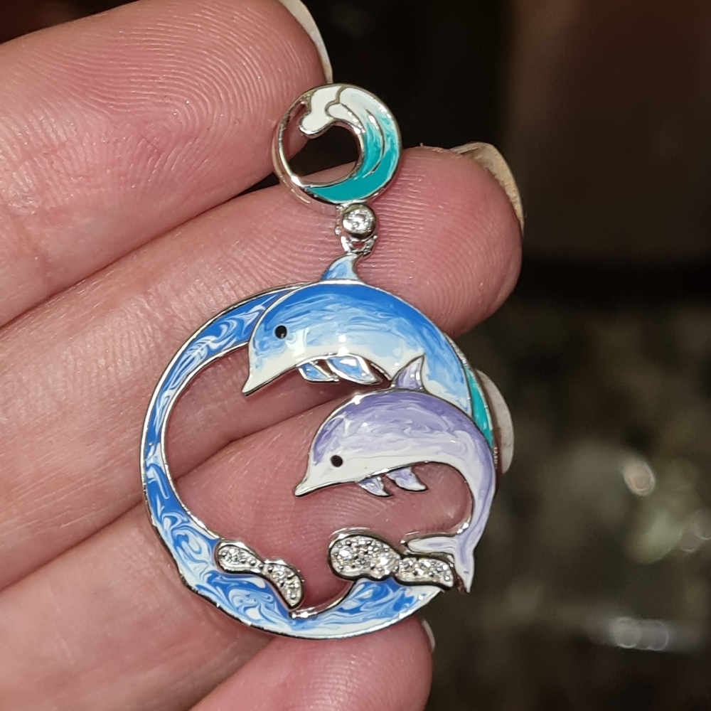925 sterling silver double dolphin pendant